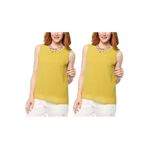 WynneLayers Women's 2pck Set Chiffon & Rayon-Spandex Knit Tank Green - Regular